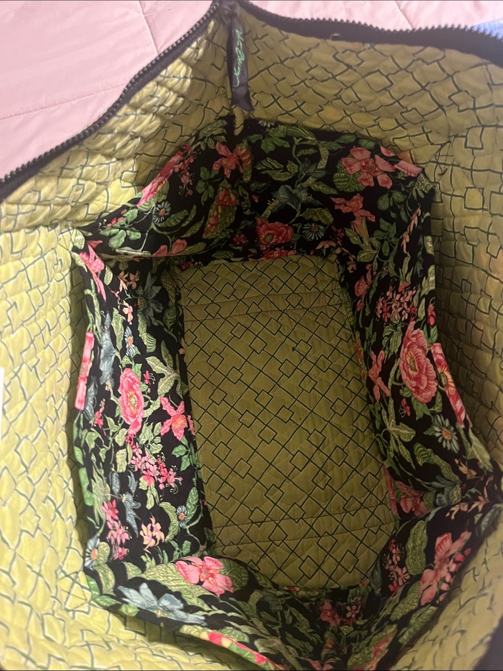Vera Bradley Black Floral Quilted Shoulder Tote with Pink and Green Accents - Picture 4 of 4